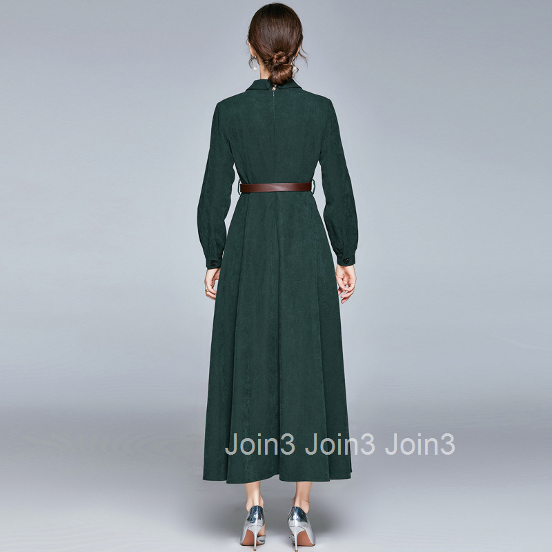 8645 autumn new womens fashion temperament high waisted suit collar long sleeved slim fit long dress