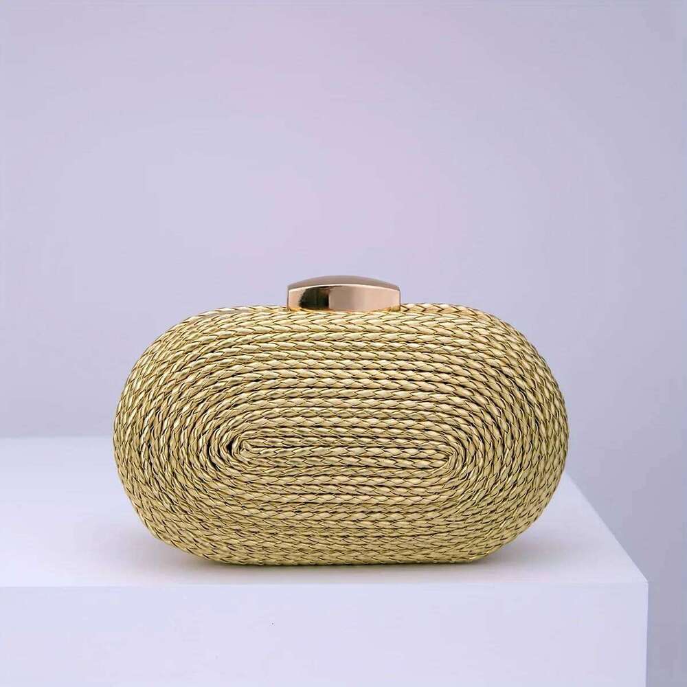 Designer Bag Gold Woven Clutch For Women Raffia Crochet Beach Rattan Causal Female Party Wedding Evening Bag New Summer Purse Handbags