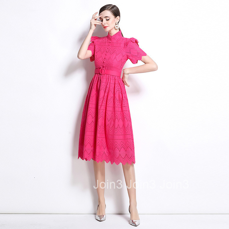 710 New Product Lace Elegant Splicing Waist Short Sleeve Dress