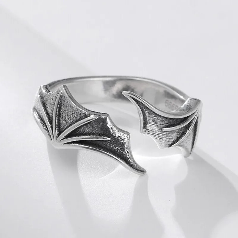 2pcs Vintage Angel Bat Wing Demon Eye Hip Hop Adjustable Couples Rings for Men Women Retro Silver Color Jewelry Party Daily 250716