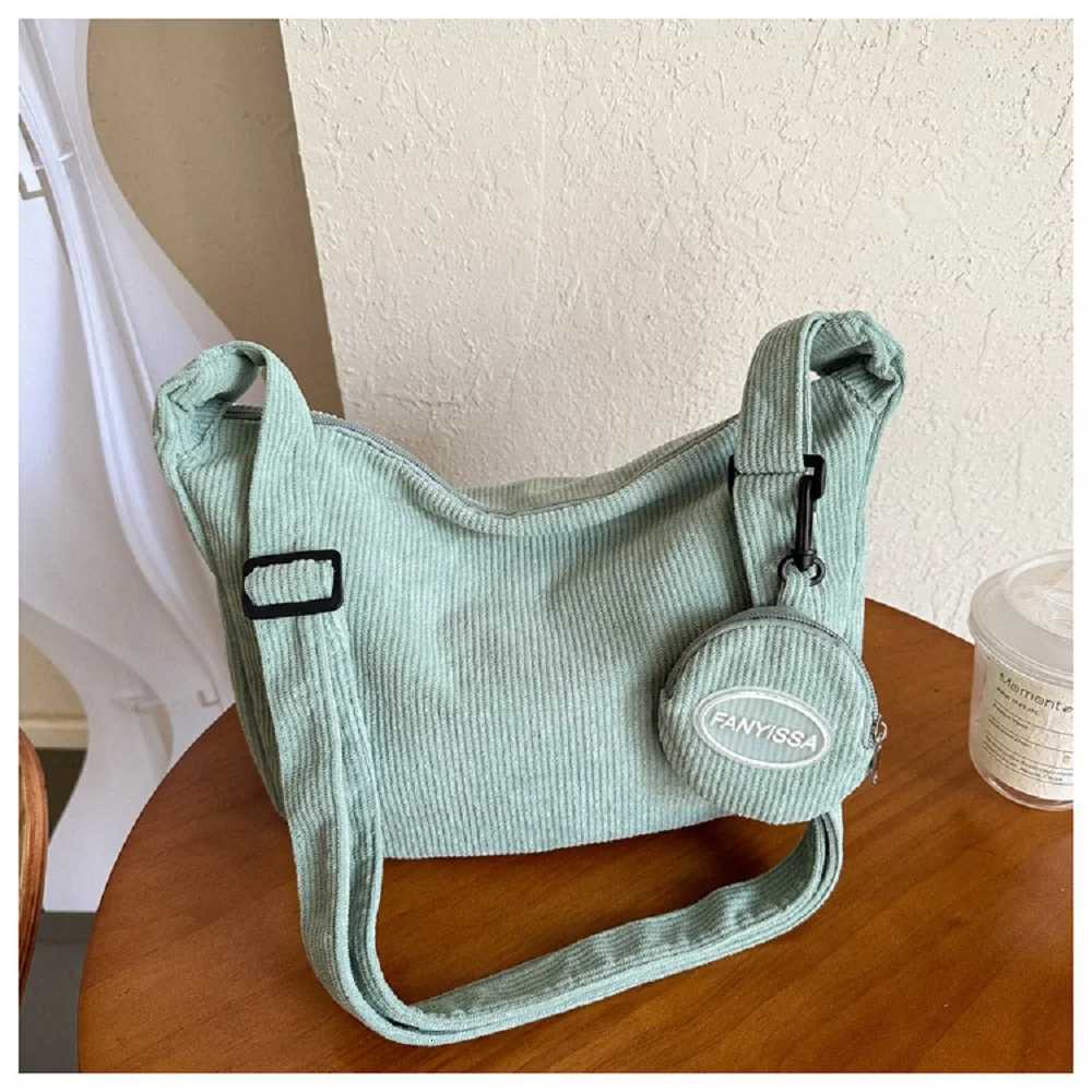Corduroy Crossbody Bag Large Capacity Adjustable Strap Women Daily Casual Solid Color Lightweight Work All-Match Shoulder Bag Y2508071