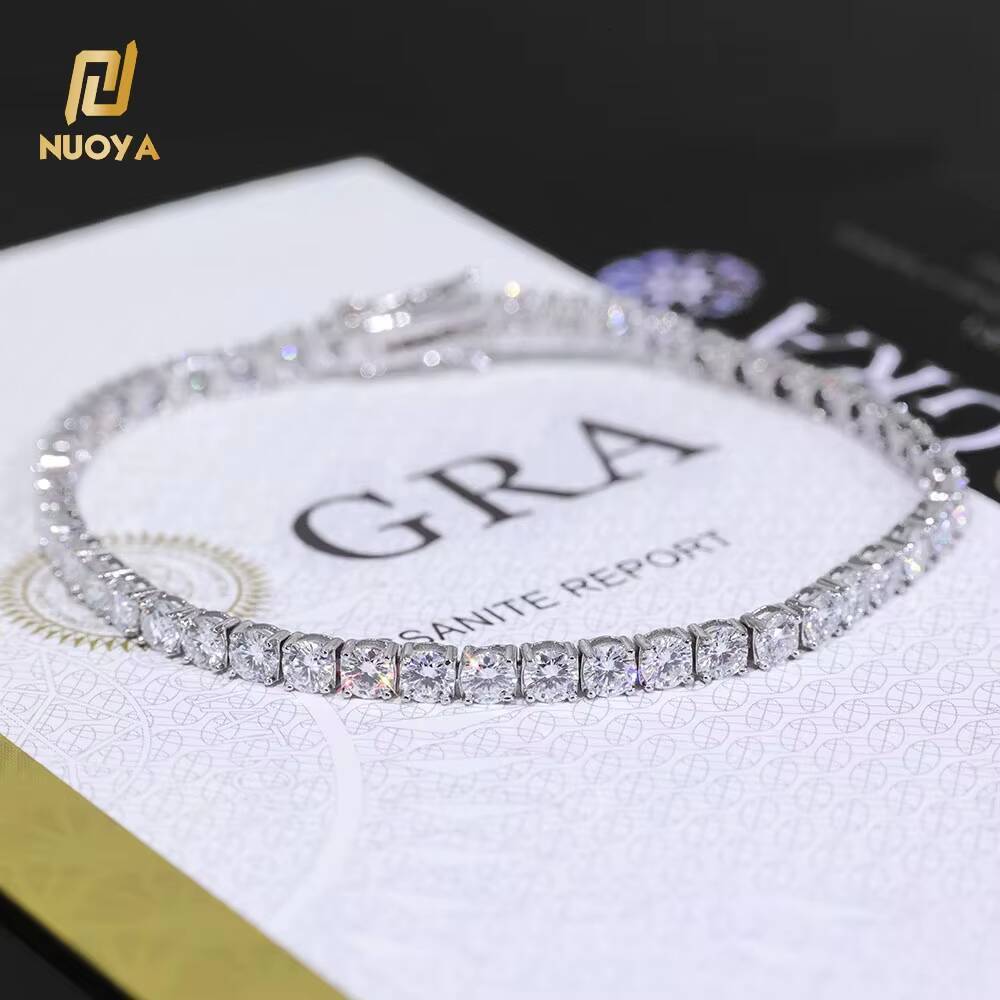 NUOYA Custom 2/3/4/5MM VVS Moissanite Diamond Tennis Bracelet 925 Sterling Silver Tennis Chain Jewelry for Men Women