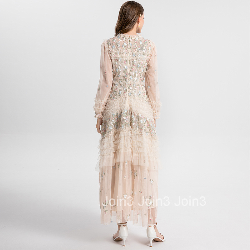 580 Autumn New Womens Clothing Countryside Forest Style Colorful Embroidered Mushroom Edge Large Pendant Long Dress