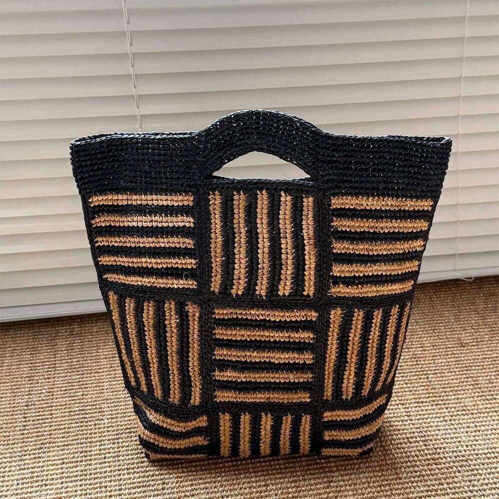 Fashion Handmade Natural Raffia Straw Woven Women Stripe Daily Bag Handbags Office Designer Tote High Quality Purse