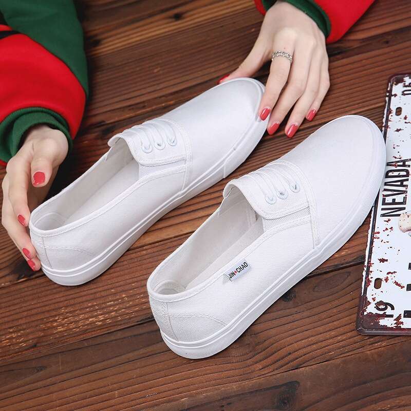 Medical Classroom Slip-On Canvas White Elastic Flat Lightweight Three-Time Vulcanized Rubber Shoes Men's Sneakers