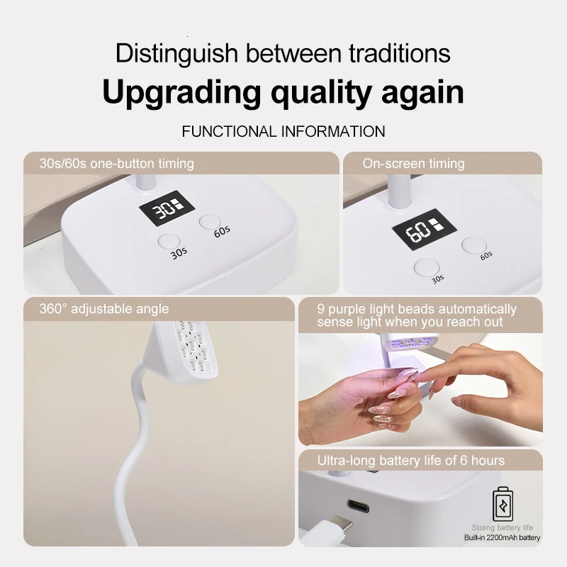 Rechargeable 9 LED UV Desk Lamp 360° Bendable for Nails Gel Polish Quick Dry Portable Manicure Salon Wireless Nail Dryer Tools 250716