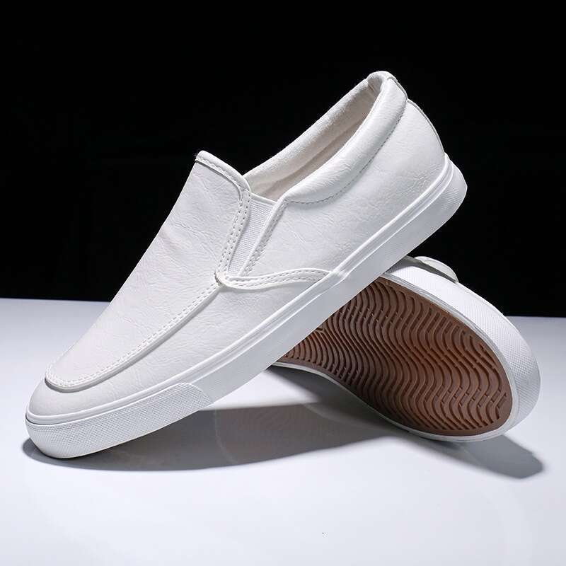 Lightweight Low-Top Flat White Sneakers Summer Trendy Men's Student Elastic Slip-On Shoes