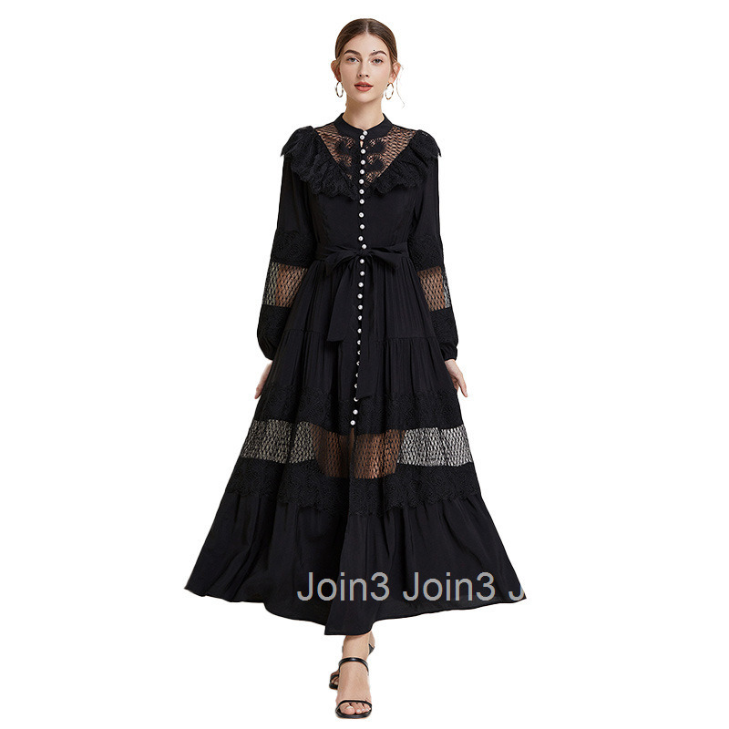 5118 Spring and Autumn New Womens Clothing Style Fashion Vacation Solid Color Long Sleeve Big Swing Long Dress