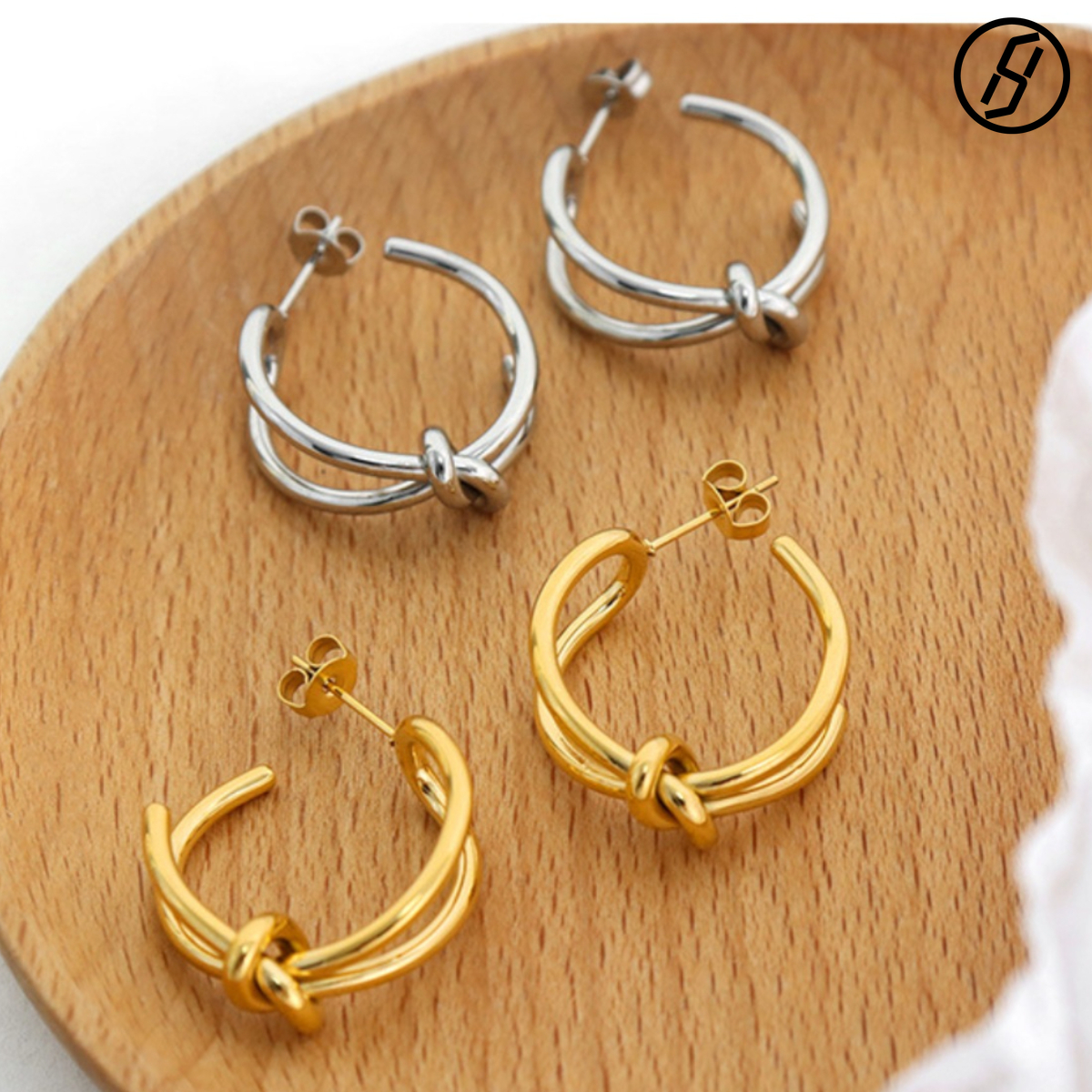 Unique Creative Personality Niche Design Feeling Cross-border Hot Sale Knot Earrings Metal Texture Titanium Steel Gold-plated Earrings Fast Shipping