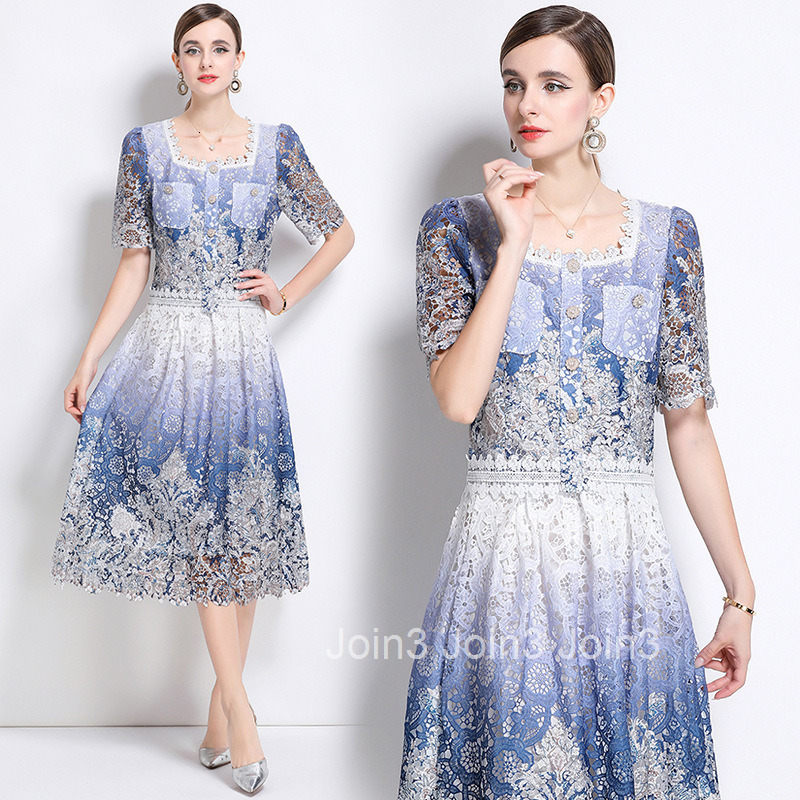 301 Fashionable Slimming Hollow Out Water-Soluble Lace Positioning Suit Dress
