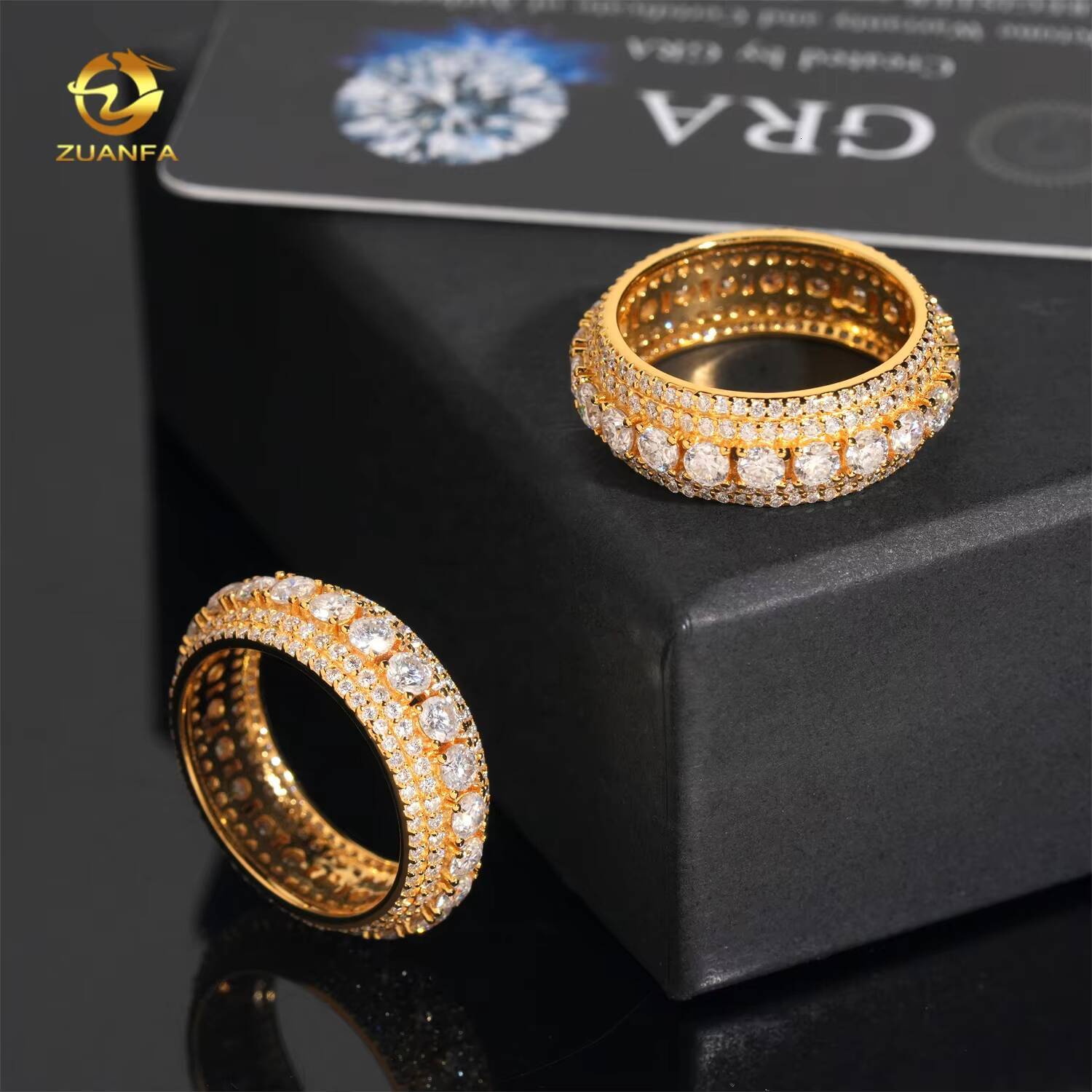Moissanite Jewelry Hot Selling 925 Silver Eternity Gold Plated VVS Diamond Hip Hop Men Iced Out Ring
