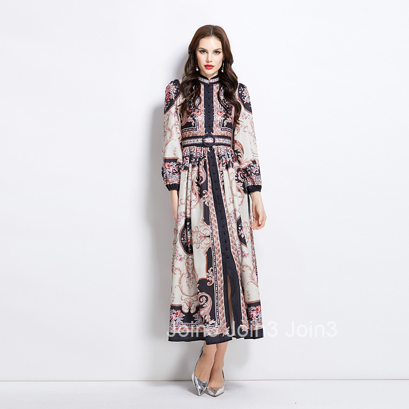 2749 Spring and Summer New Elegance Style Pattern Stand Collar Long Dress