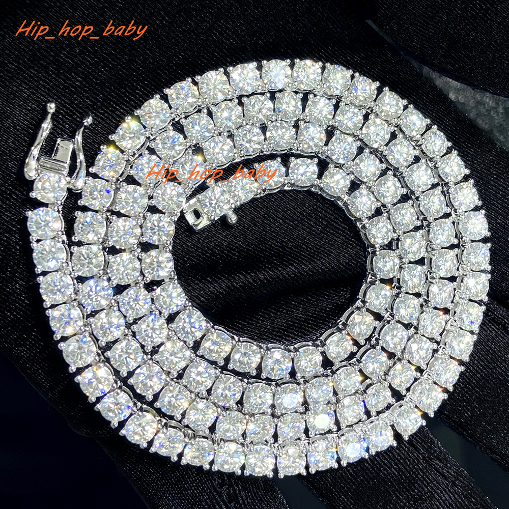 Fast Shipped Hip Hop Style 925 Sterling Silver Tennis Chain Necklace Women Iced VVS1 Moissanite Diamond Choker 3 4 5MM for Men