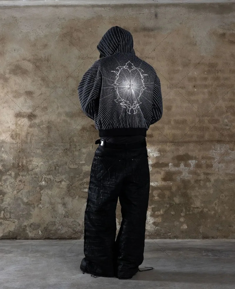 High Street Trendy Jacket Gothic Punk Harajuku Embroidered Zipper Hoodie Men Hip Hop Retro Casual Oversized Sweatshirt 250714