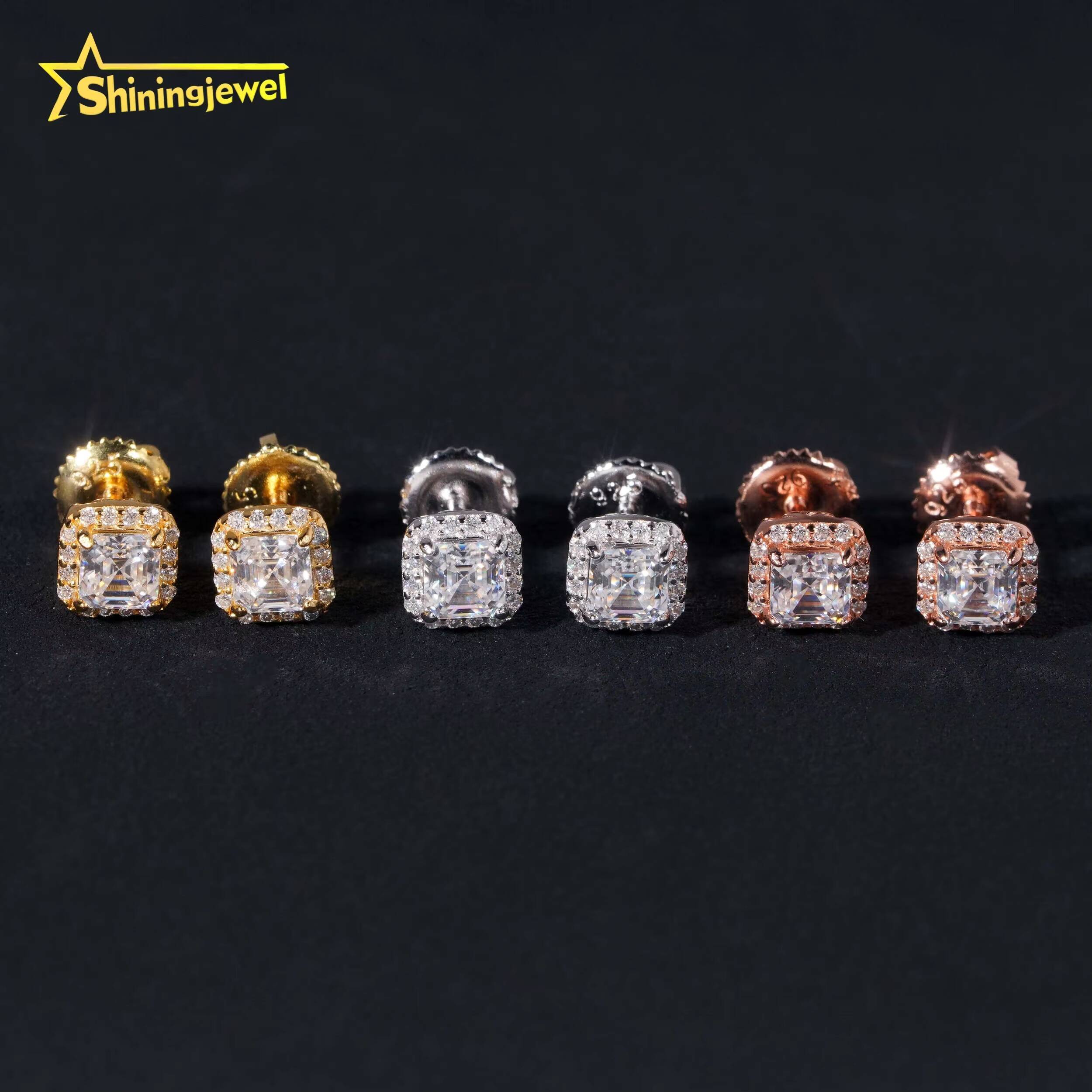925 Silver Jewelry Pass Diamond Tester Hip Hop Stud Halo 4mm Asscher Cut Mens VVS Diamond Earring