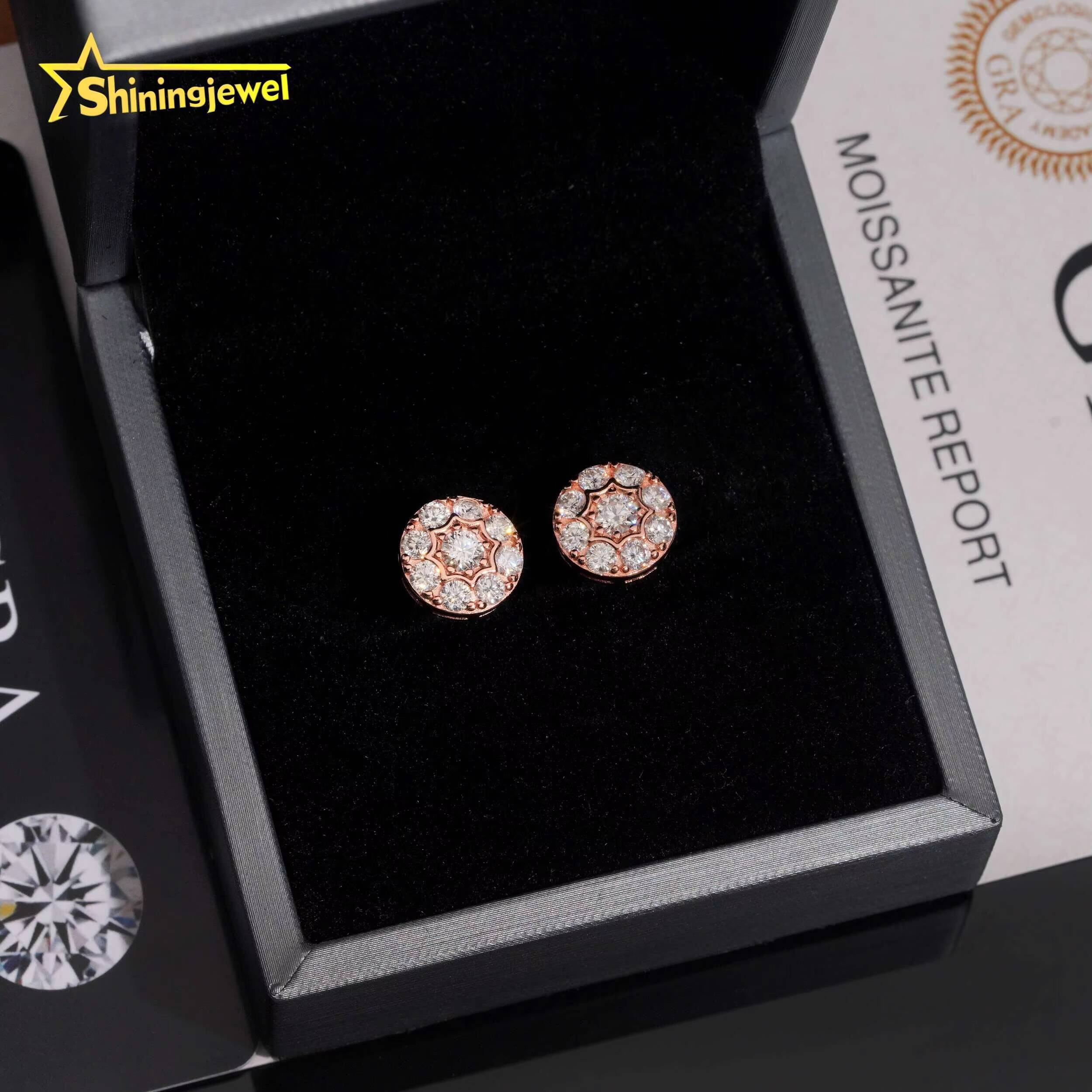 Fine Jewelry 925 Sterling Silver Ear Studs Screw Back Iced Out Hip D VVS Round Moissanite Earrings Men Women