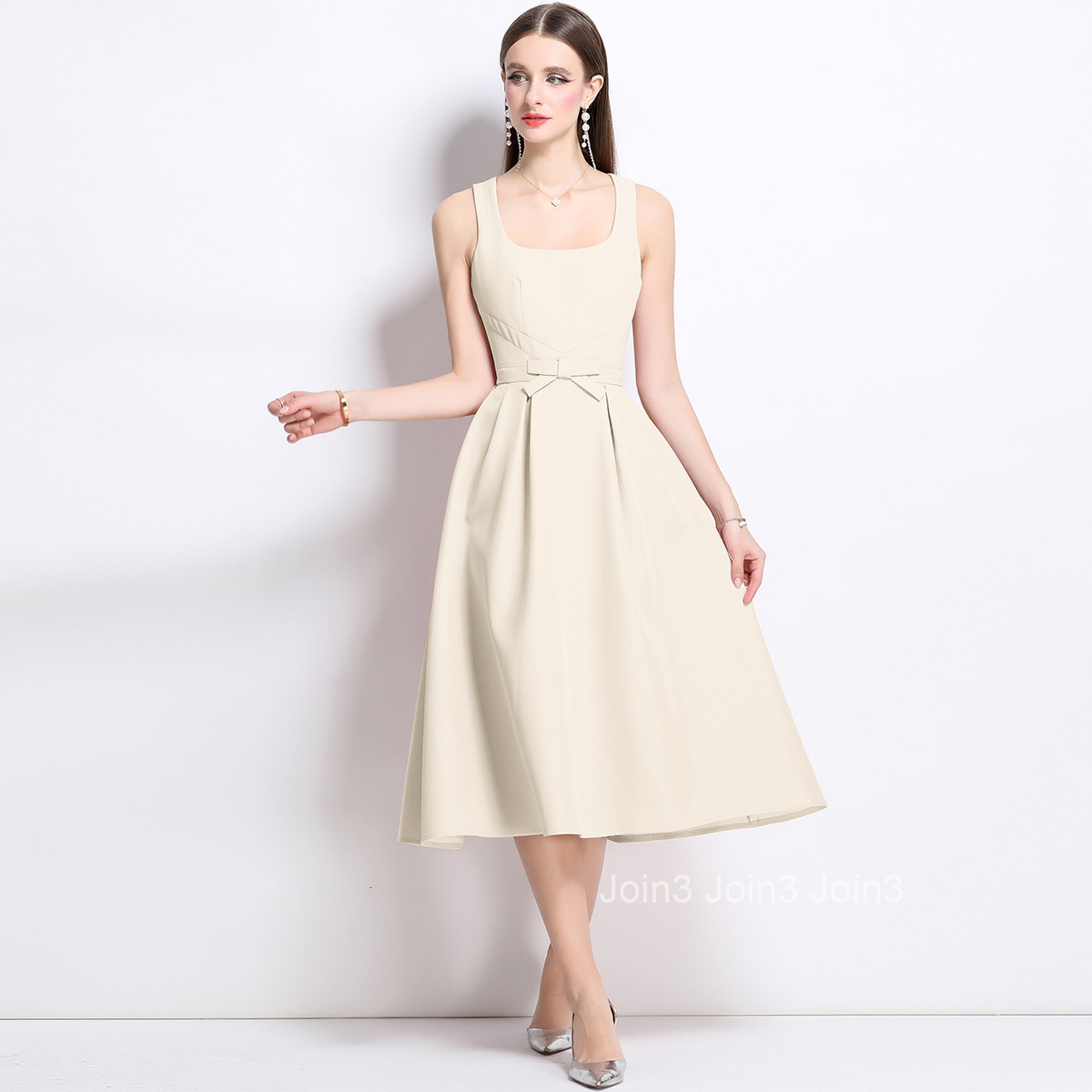 9608 Elegant and Graceful New Womens Fashion Waist-Cinching Slimming Mid-Length Strap Dress