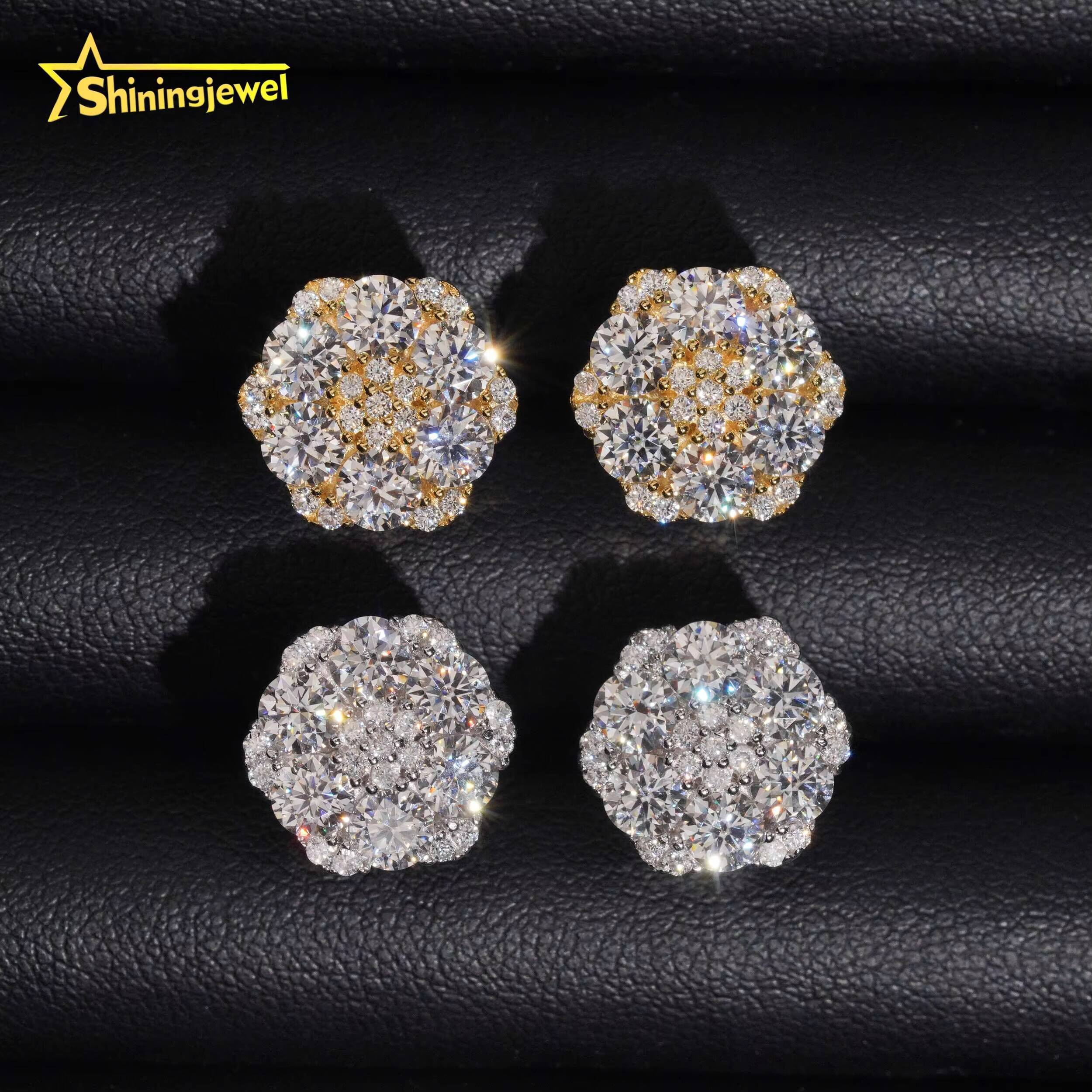 Wholesale Moissanite High Quality 925 Sterling Silver Hip Hop Stud Earrings Iced Out Diamond Mens and Women Flower Earrings