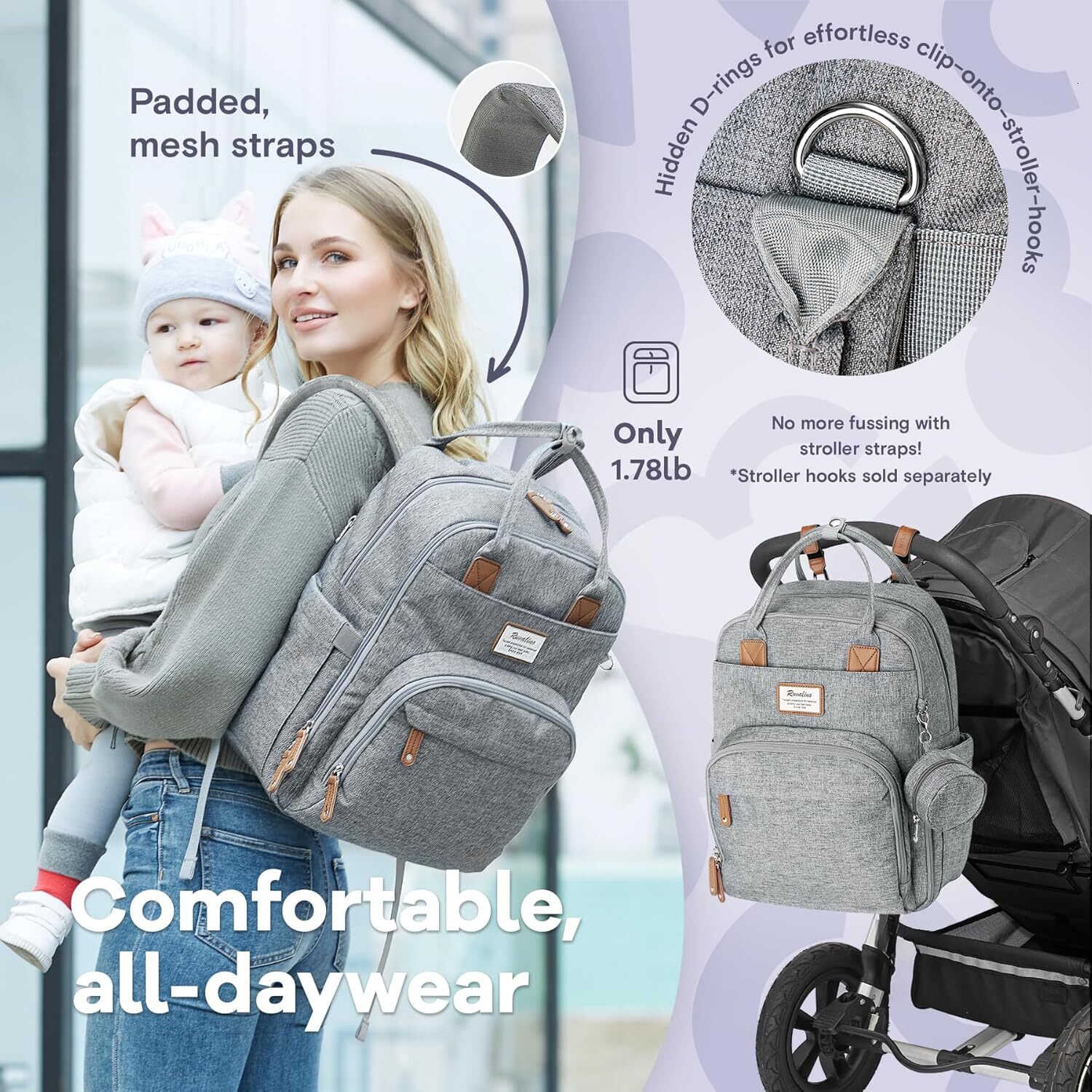 DHYMX RUVALINO Backpack-Multifunction Travel Baby Diaper Bag with Changing designer bag Pad, Insulated Bottle Holders & Pacifier Case, Large Capacity,