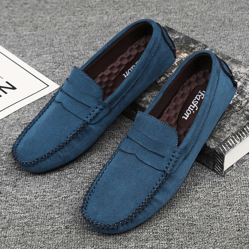 88519 Hand-Sewn Men's Velvet Leather Handmade Shoes Non-Slip Loafers Sole Slip-On Business Casual Commuter Style