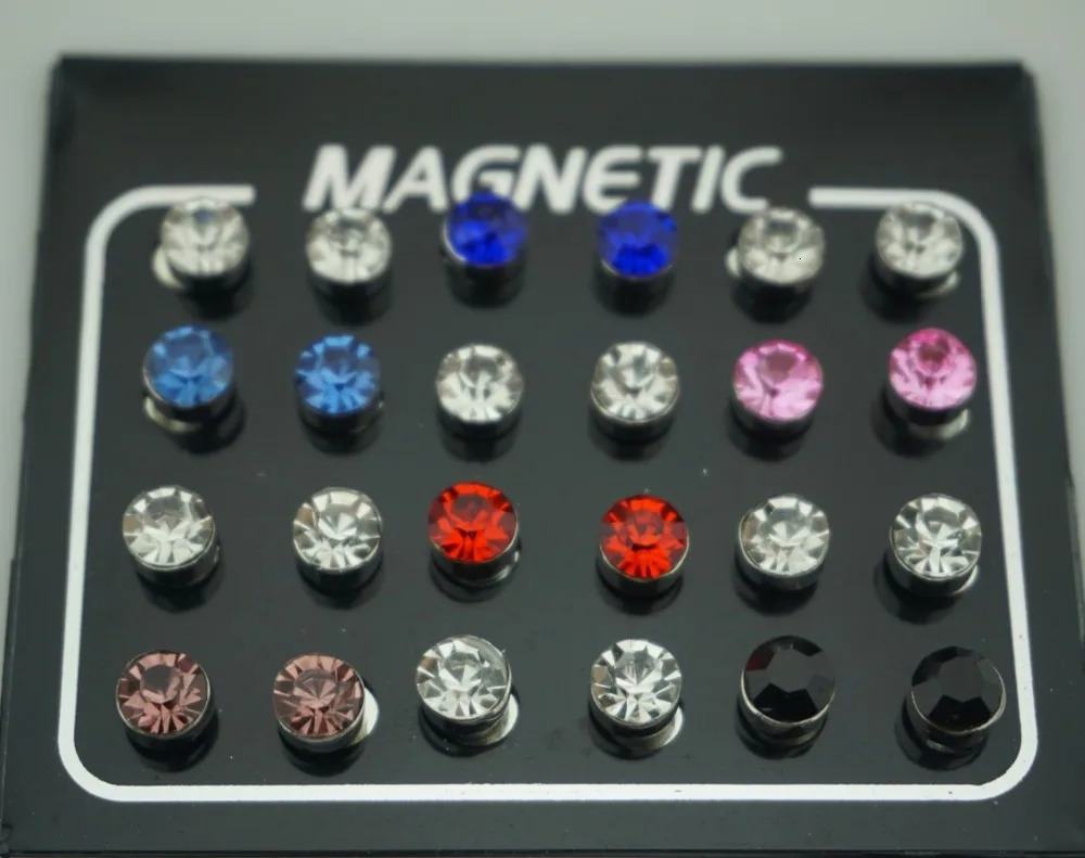 12 Pair24pcs/lot 3/4/5/6/7mm Round Crystal Rhinestone Magnet Stud Earring Puck Womens Mens Magnetic Ear Plug Jewelry 250715