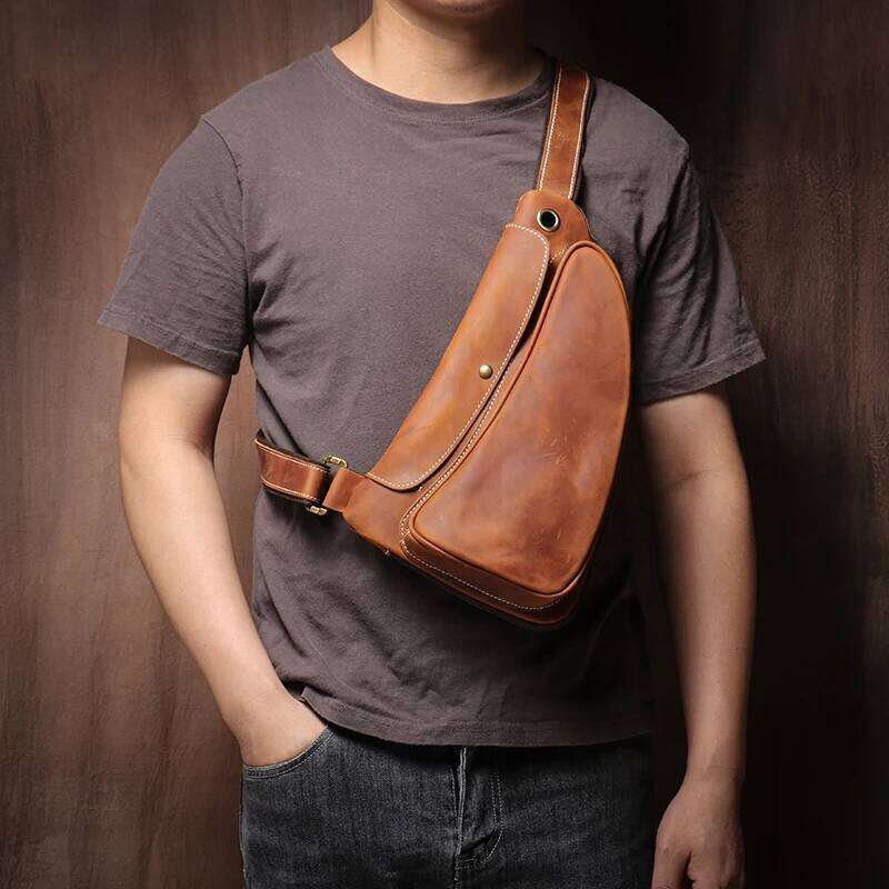 GURO High Quality Genuine Leather Travel Chest Bag Male satchel Vintage Trend Crossbody Weekend Outdoor Sports Sling Bags