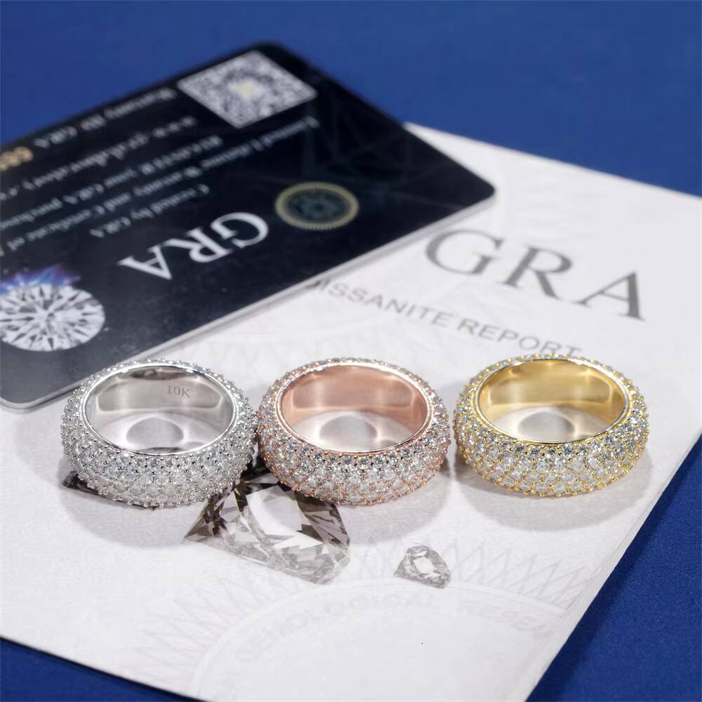 Hip Hop Fire Jewelry Gold Plated 925 Sterling Silver VVS Baguette Iced Out Bling Moissanite Ring for Women Men