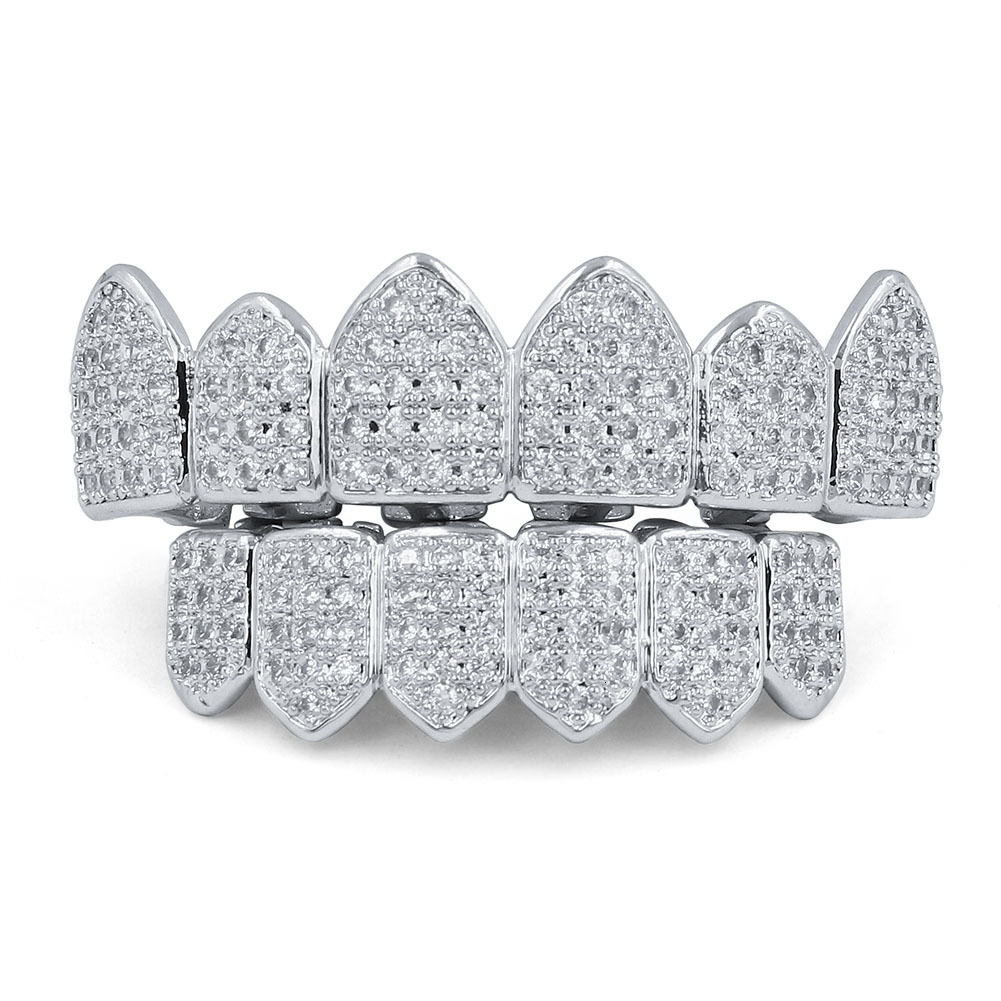 Iced Out Gold Vampire Teeth Grillz Hip Hop Accessory High Quality Bling Bling