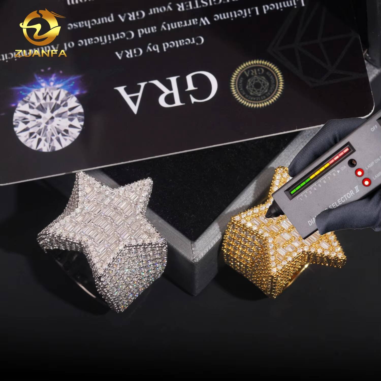 Iced Out Star Shape Design Ring Baguette Hip Hop Rapper Jewelry Full With VVS Moissanite Diamond 925 Silver Men Ring