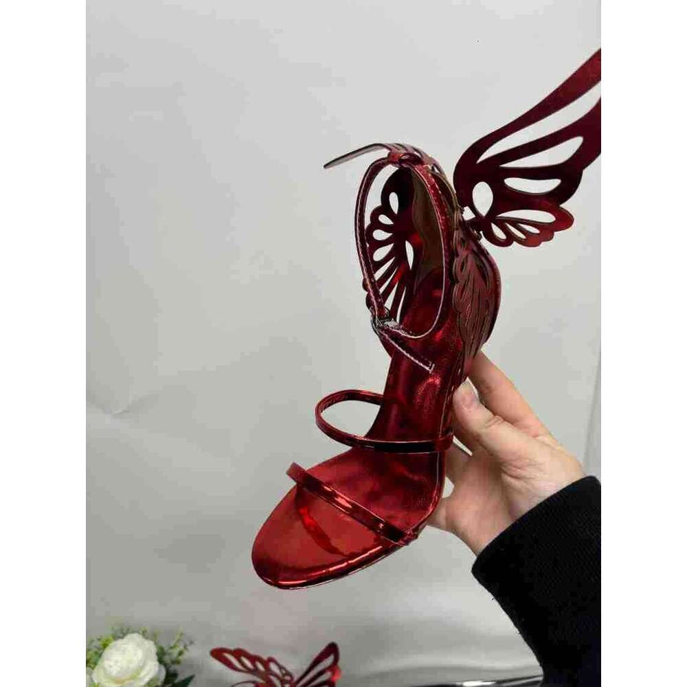 2023 New Round Toe One-Strap Hollow Wing Stiletto Ultra High Heel Sexy Plus Size Women's Sandals