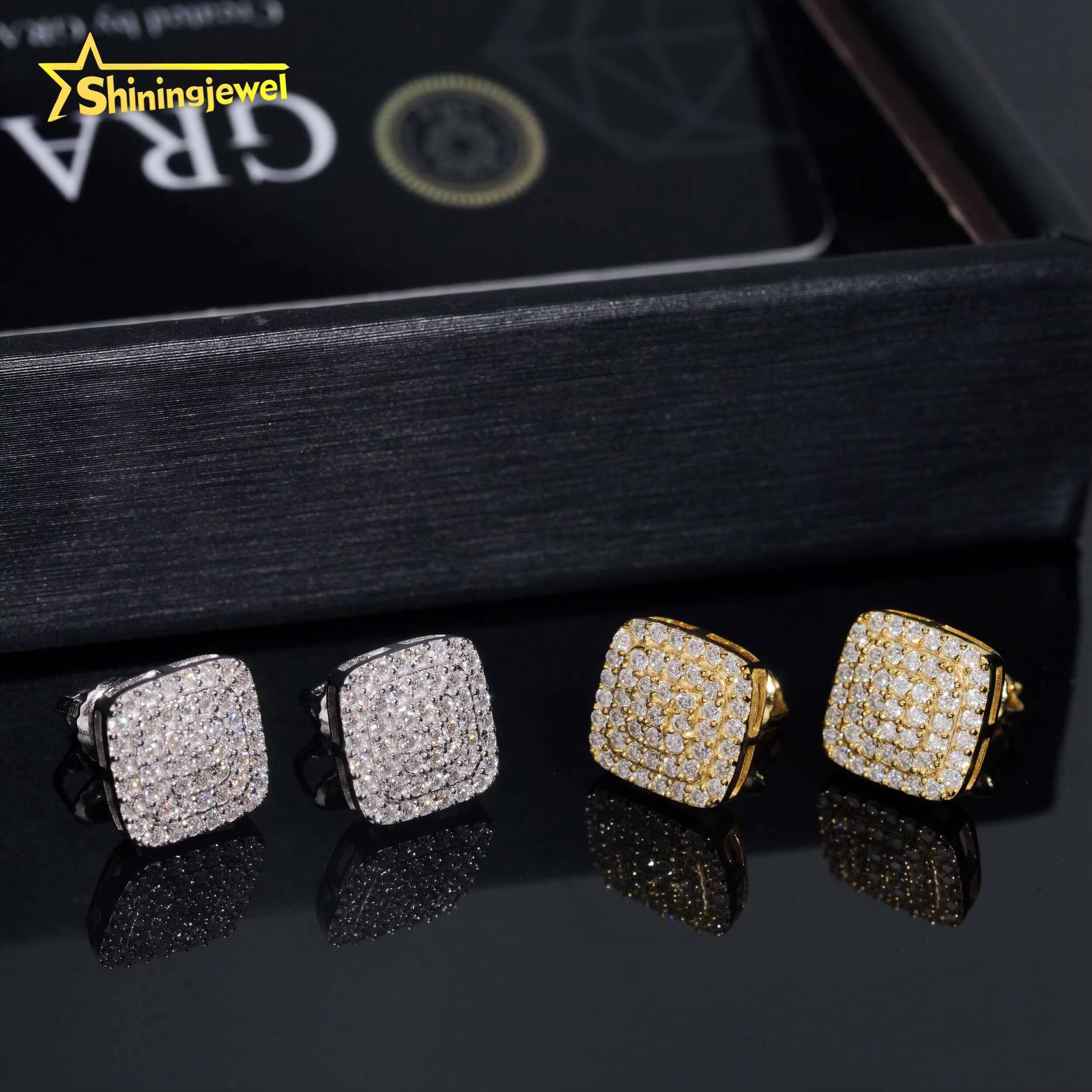 Classic Square Stud Earrings Jewelry With Moissanite Diamond in Hypoallergenic 925 Sterling Silver for Men Women