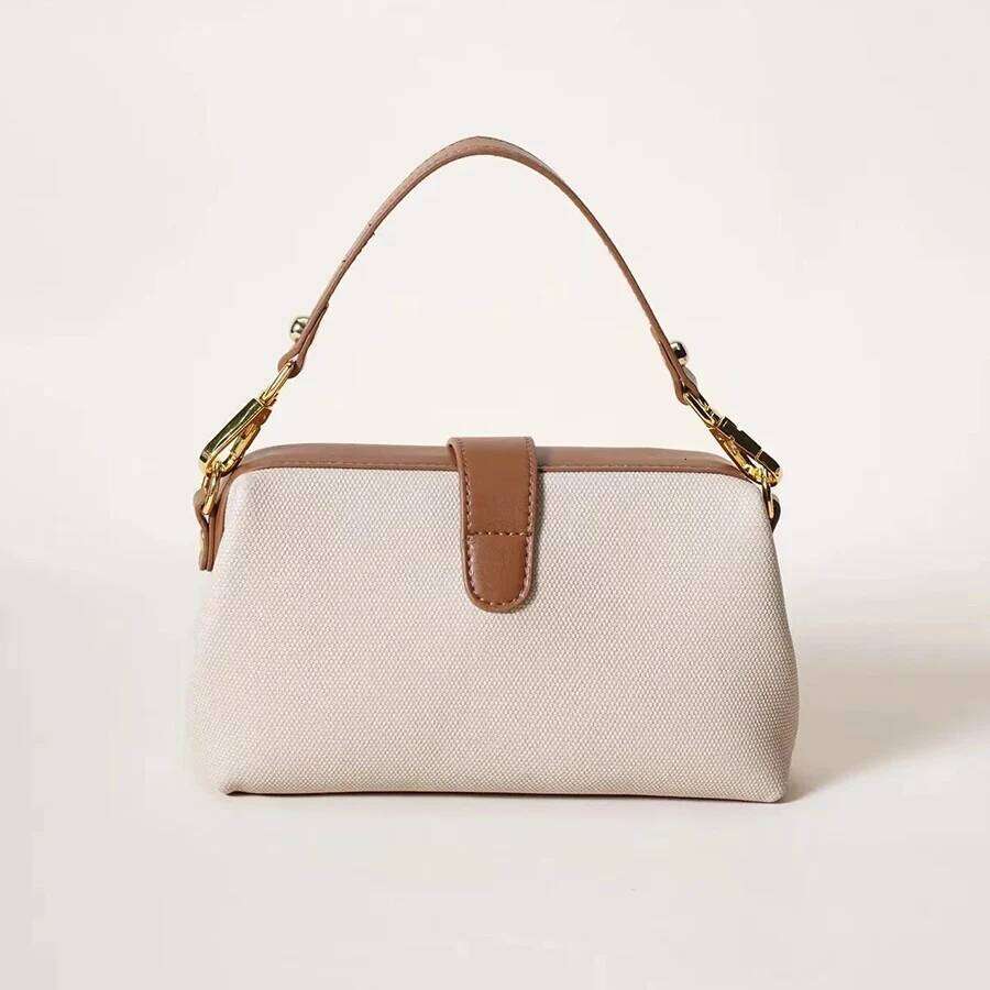 High quality canvas women's clip shell shoulder summer 2025 new hasp patchwork sewing thread makeup travel crossbody bag