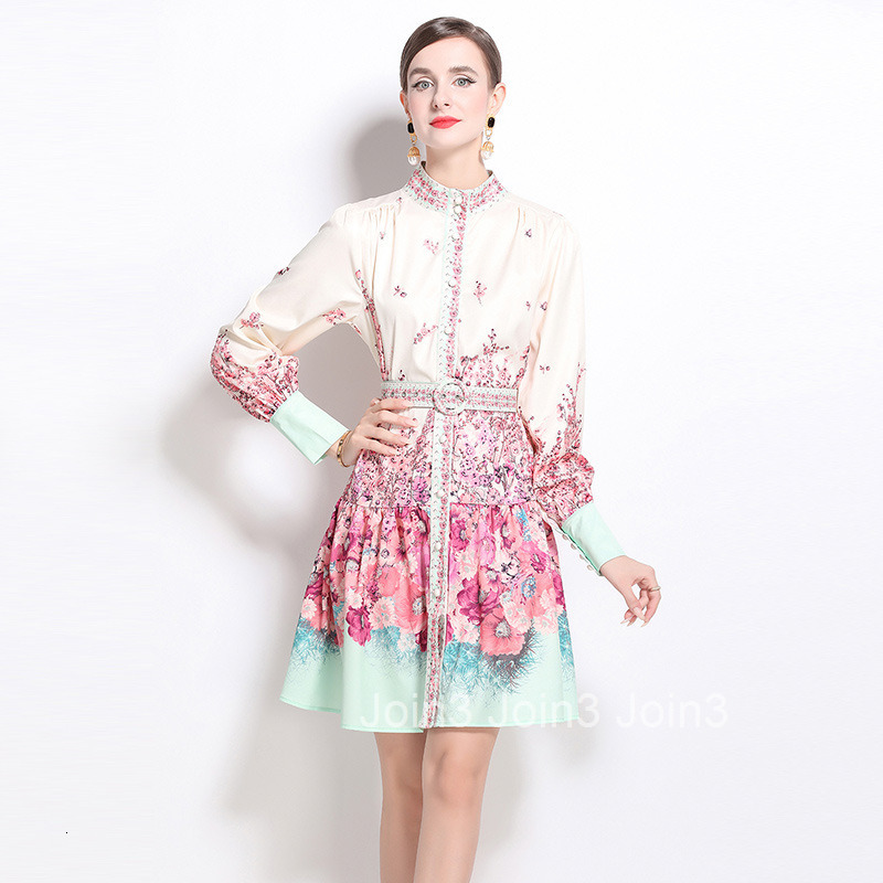 9893 autumn new womens clothing style fashionable Elegance style stand up collar single breasted printed dress