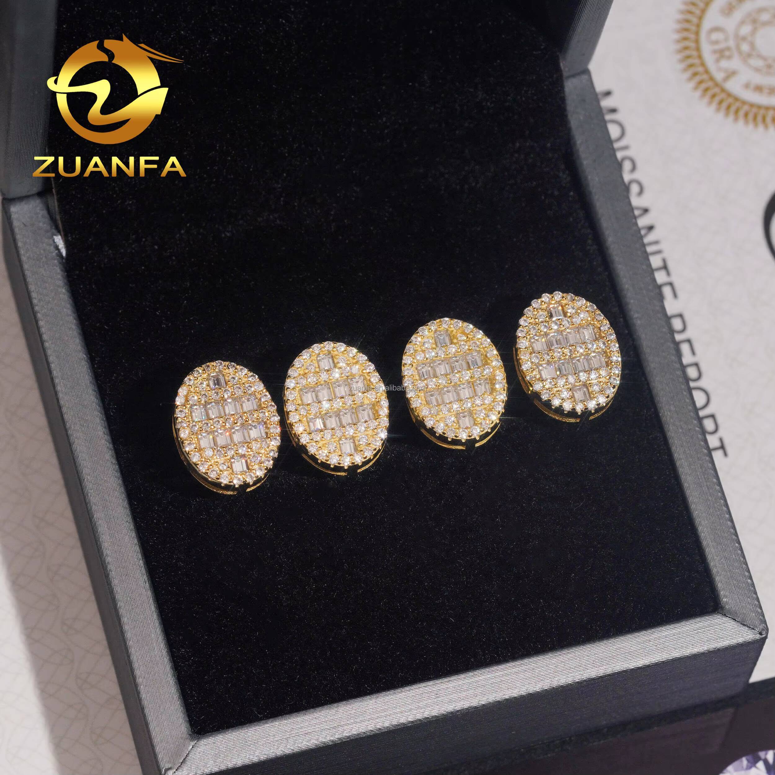 Drop Shipping GRA Certificate Iced Out Hip Hop 925 Silver White Plated Screw Back Moissanite Diamond Oval Shape Stud Earrings