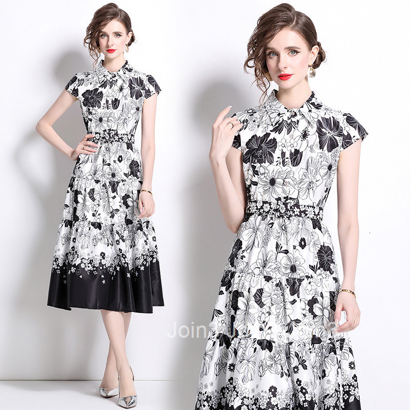6076 Fashion Versatile Waist-Cinching Slimming Positioning Printed Dress