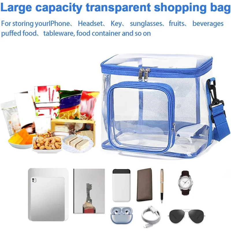 Durable See-Through Clear Lunch Bag Reusable Lunch Shoulder Bag for Work Office School and Picnic 250714