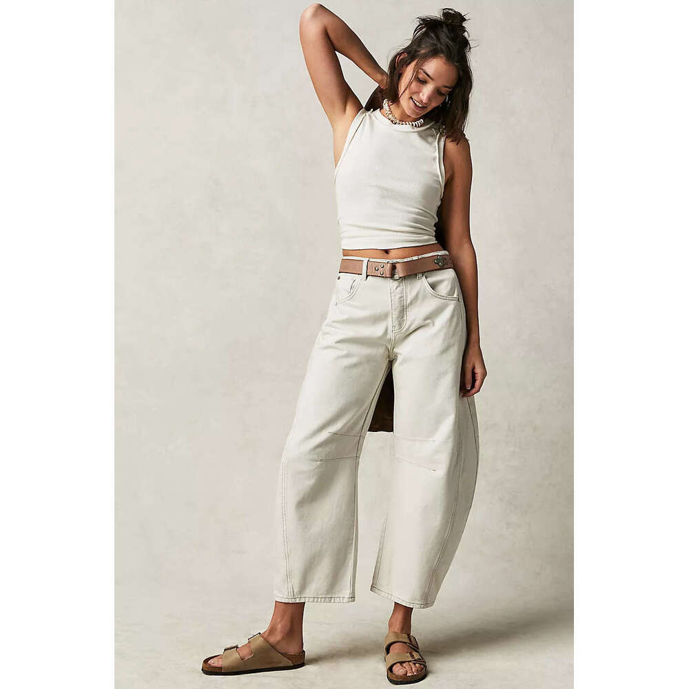 2025 TEMU Fashion Casual Women's Loose Wide-Leg Mid-Low Waist Washed Denim Long Pants