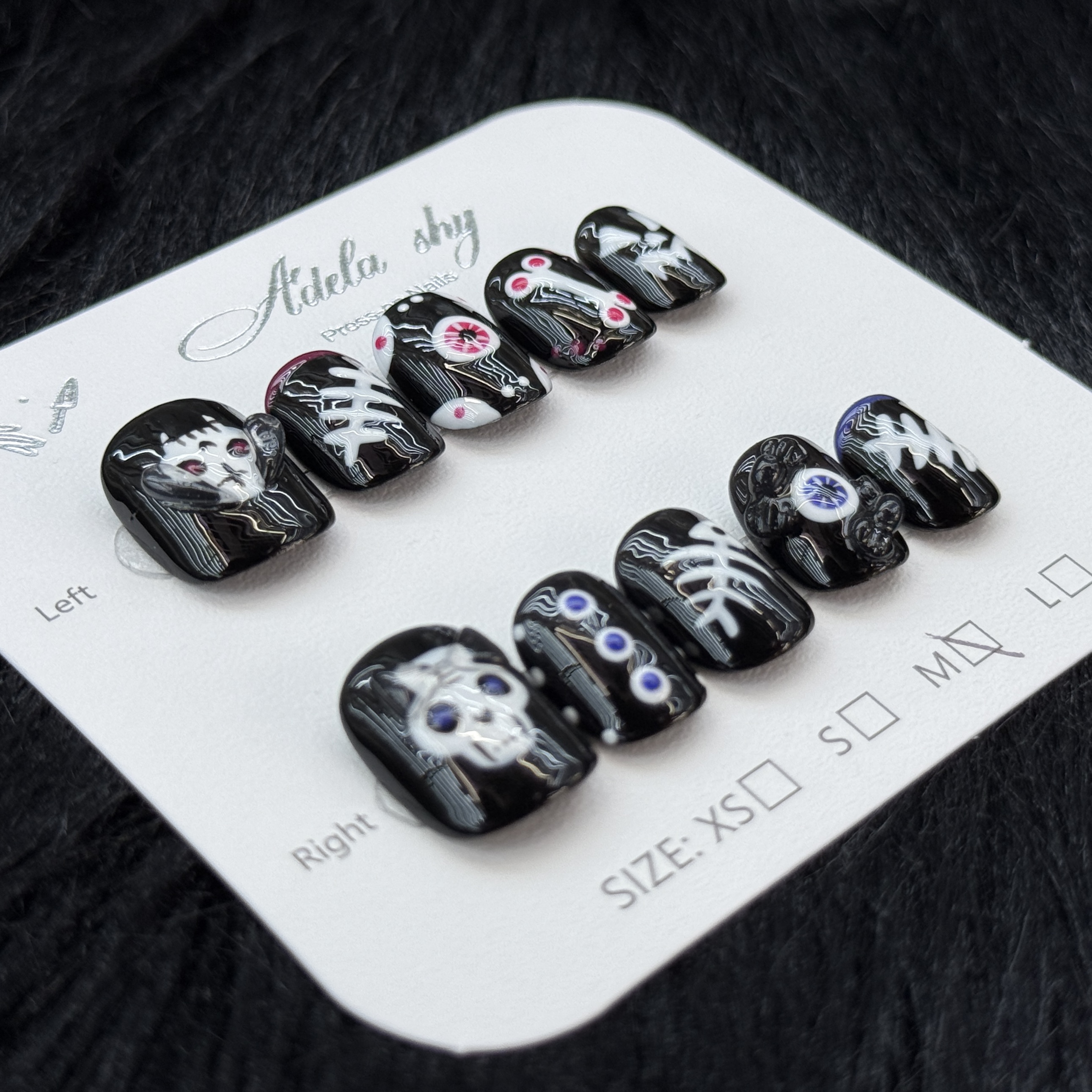 10Pcs Gothic Punk Skull & Bone Press-On Nails - Halloween Spooky Black Manicure Set