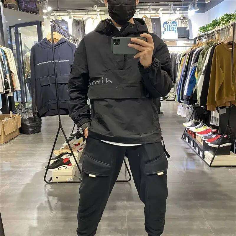 American Vintage Zipper Hoodie Sweatshirt Pockets Long Sleeve Hooded Pullover Loose Streetwear Outerwear Brand New