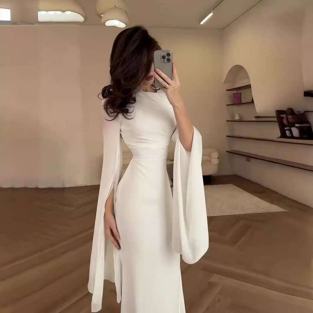 European and American Cross-Border Summer Patchwork Glass Yarn Large Flared Sleeve Long Satin Slim Dress