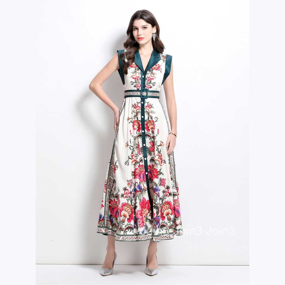 2645 Spring/Summer New Womens Clothing Style Elegance Style Printed Slim fit Large Swing Long Dress