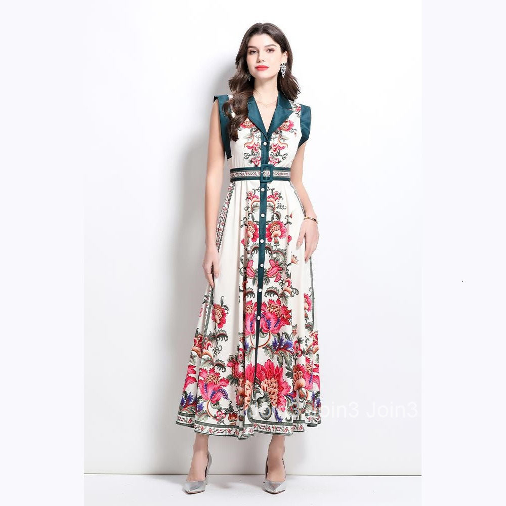 2645 Spring/Summer New Womens Clothing Style Elegance Style Printed Slim fit Large Swing Long Dress