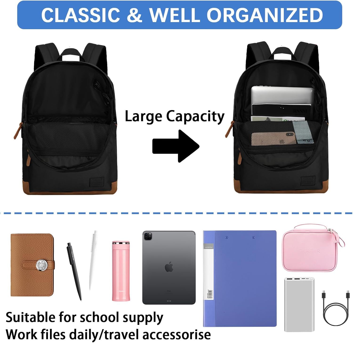 YMX 741 611 Goloni Classic with USB Charging Port,Water Resistant Anti-Theft Travel Backpack for Men & Women,Laptop Backpack,Fits 17.3 Inch Laptop,Bla