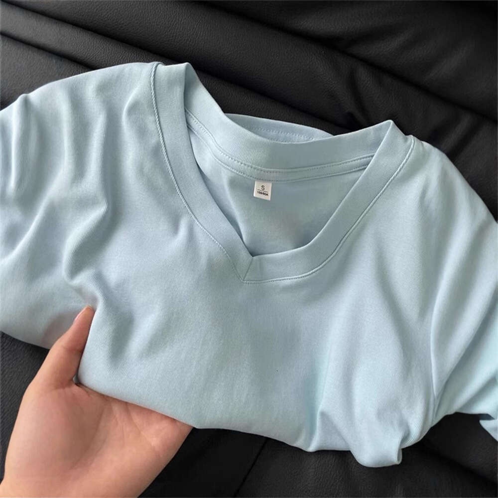 92 Cotton Blue Regular Shoulder Sleeve T-Shirt Women's Summer Slim Fit Stylish Pleated Waist Short Top