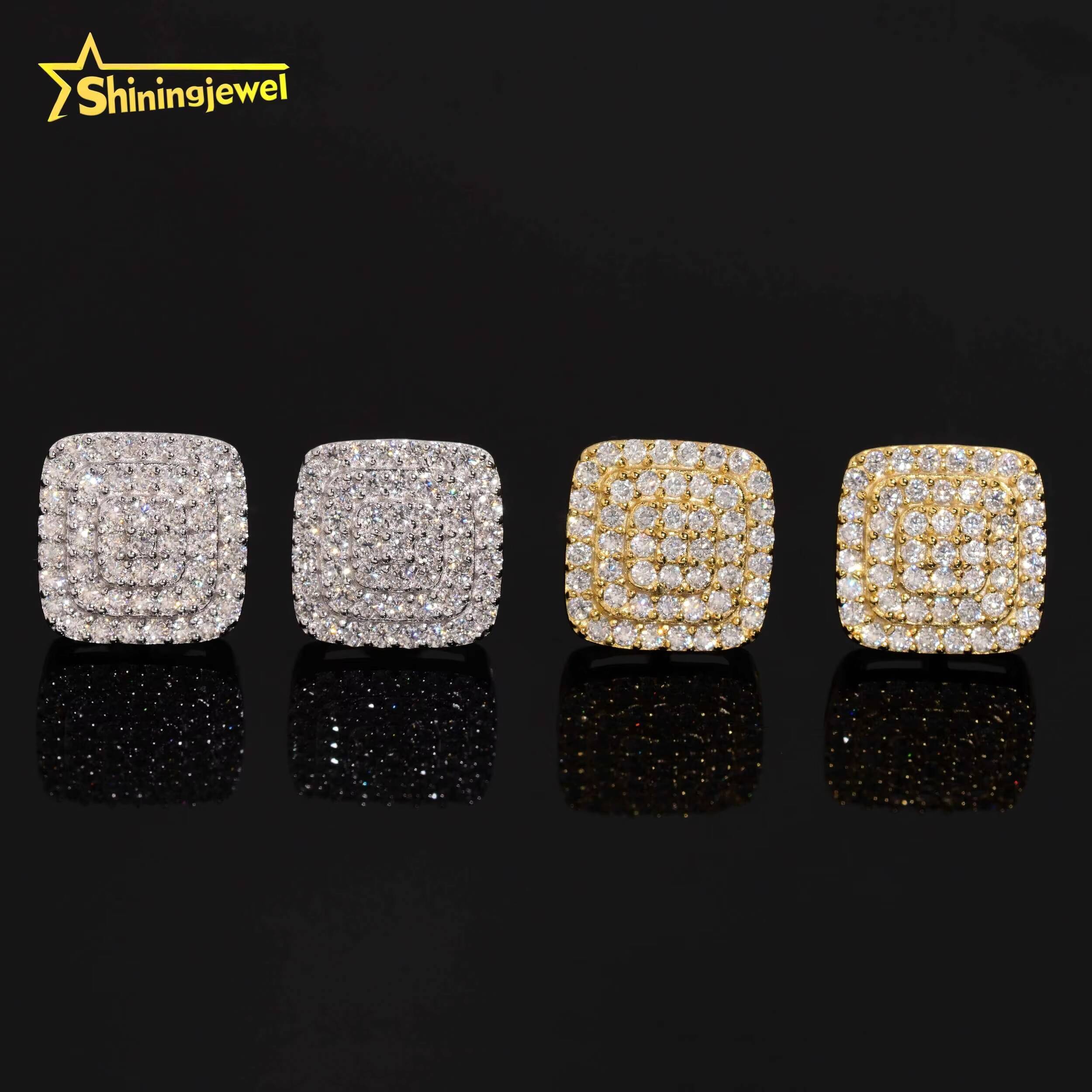 Classic Square Stud Earrings Jewelry With Moissanite Diamond in Hypoallergenic 925 Sterling Silver for Men Women