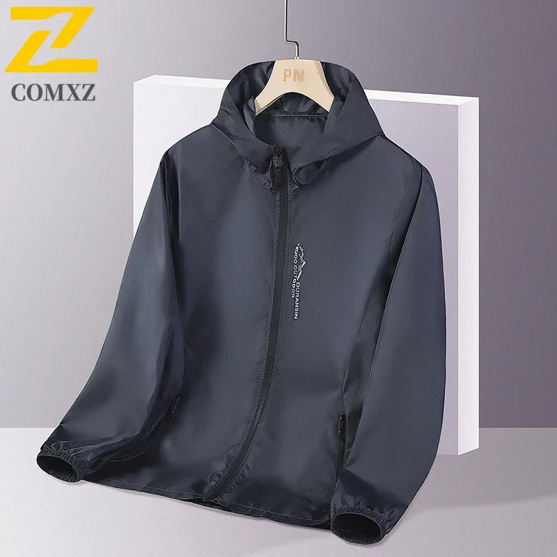 Summer Sun Protection Clothing Mens Casual Ultra-thin UV Ice Silk Hooded Jacket Outdoor Fishing Waterproof Skin Windbreaker 250717