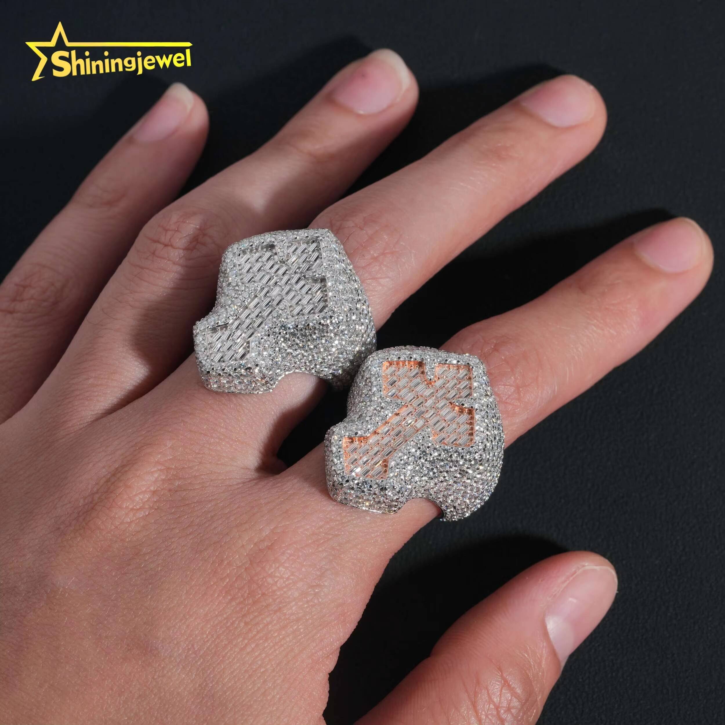 Hot Fashion Custom Diamond Jewelry 925 Sterling Silver Sparkling Diamond Hip Hop Men Rings Iced Out Moissanite Ring