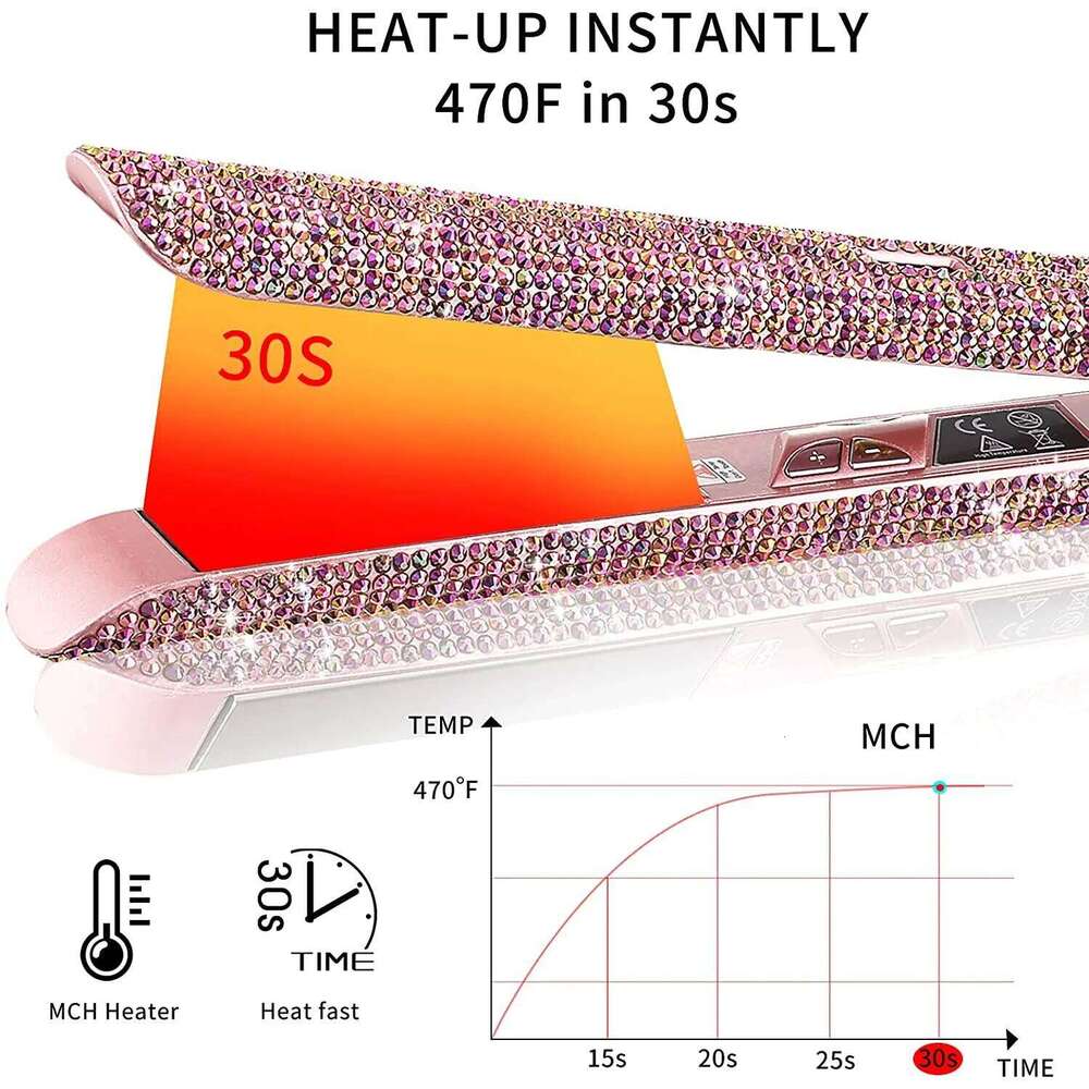 Straightener Rhinestone Ceramic Flat Profession Salon Hair Straightening and Curling Iron