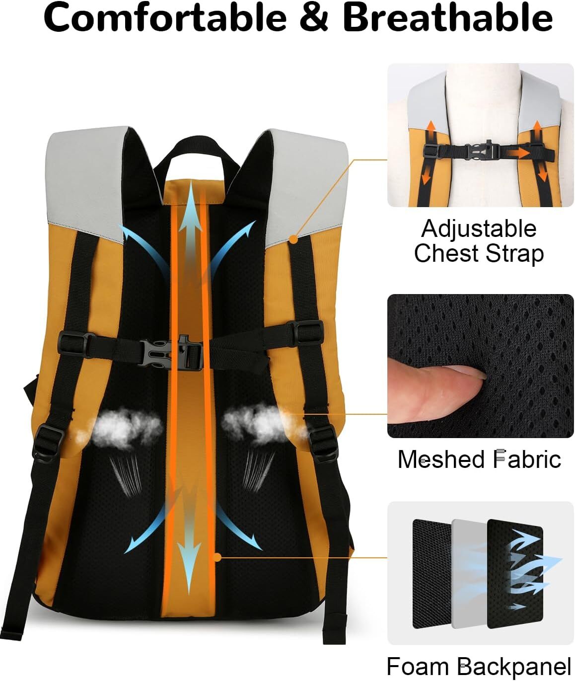 YMX 820 376 Outplea 20L Small Men Women, Hiking Daypack with Chest Strap, Reflective Rucking Backpack Day Pack for Travel Outdoor Sport, Grey