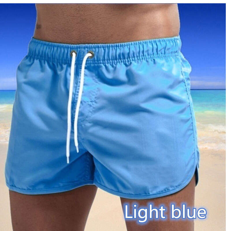 2024 Men's Solid Color Beach Three-Quarter Fashion Multi-Color Straight Loose Drawstring Sports Shorts
